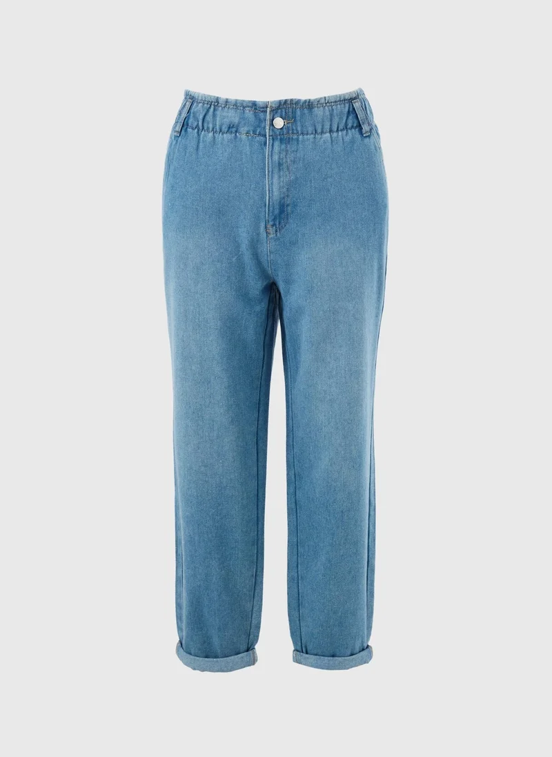 Matalan Blue Mid Wash Paperbag Jeans for Women | Best Price UAE